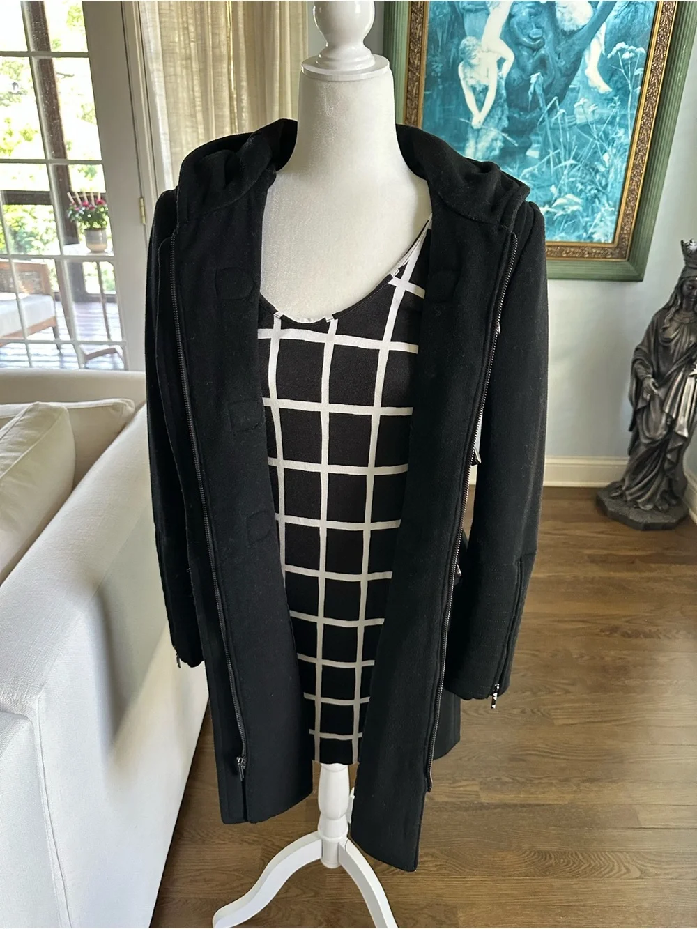 BCBGMaxAzria Black Hooded Toggle Pea Coat